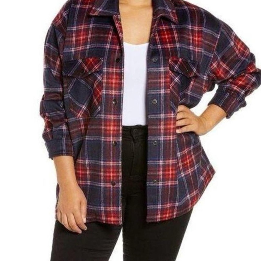 BP Nordstrom Red and Blue Fleece Snap Button Thick Shacket Oversized 3X